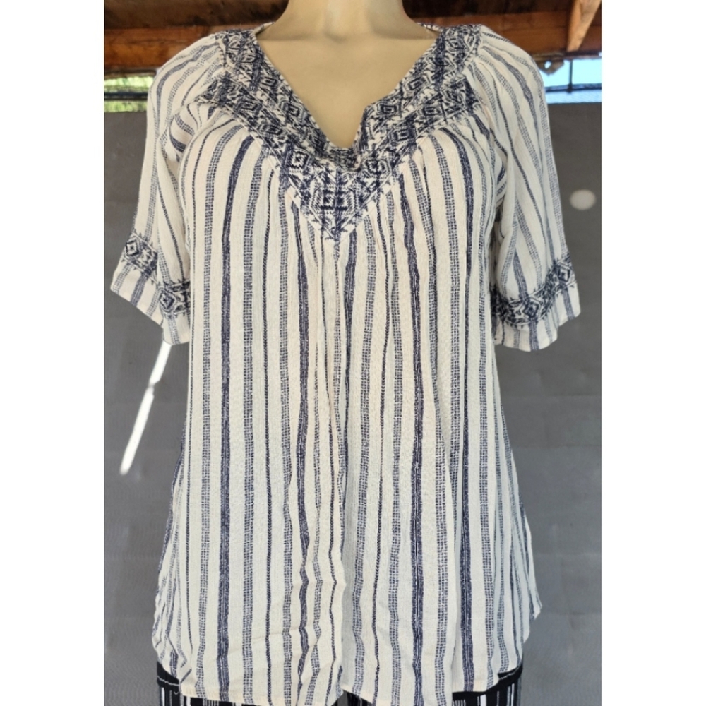 Knox Rose Navy and White Striped Blouse